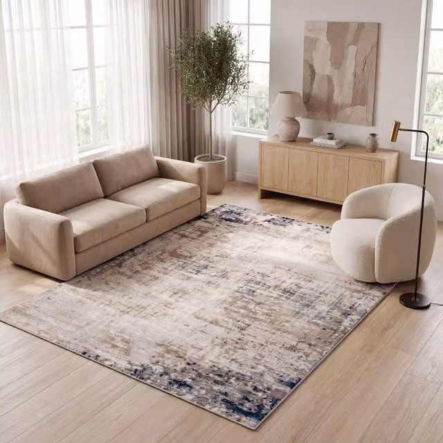 THE RUGS Montana Abstract Living Room Rug in Brown, Blue and Beige, W: 240 cm, D: 340 cm