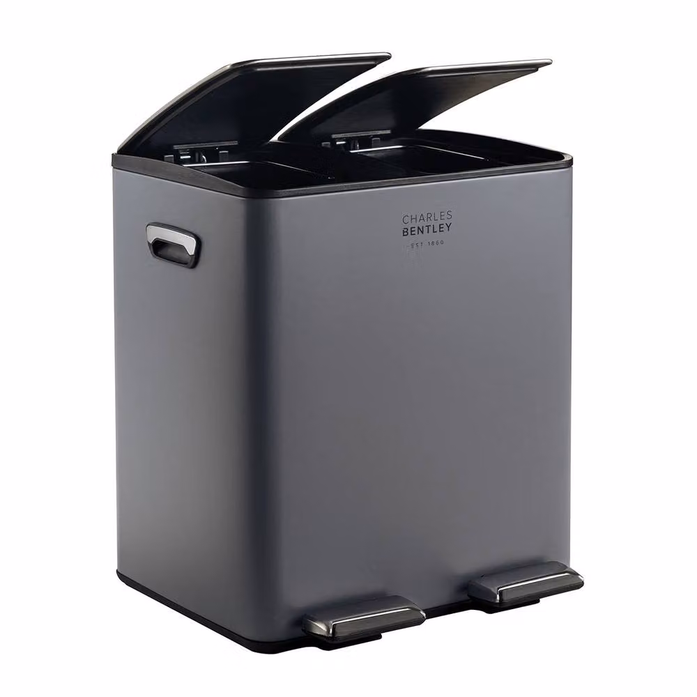 Charles Bentley 40 Litre Double Compartment Grey Pedal Kitchen Bin with Removable Inner Buckets and Soft Close Function, H 51.5 x W 46 x D 36 cm – 3