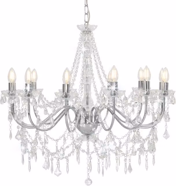 Berkfield Home Silver Crystal Bead Chandelier for 12 x E14 Bulbs – 1