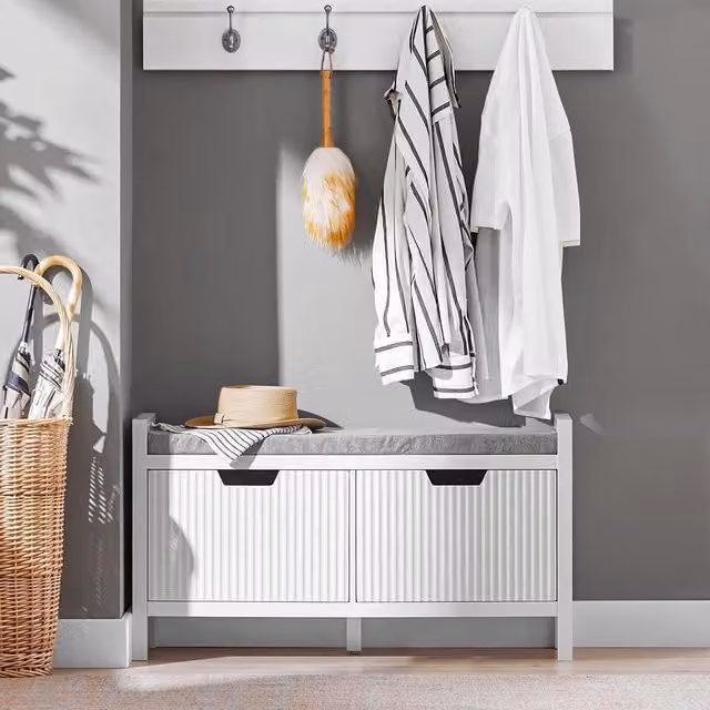 SoBuy Benon White Modern MDF Shoe Rack and Storage Bench