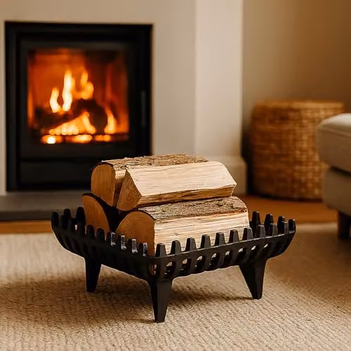 Fire Vida Cast Iron Freestanding Log Basket in Black, H 16 cm x W 38 cm x D 26 cm – 2