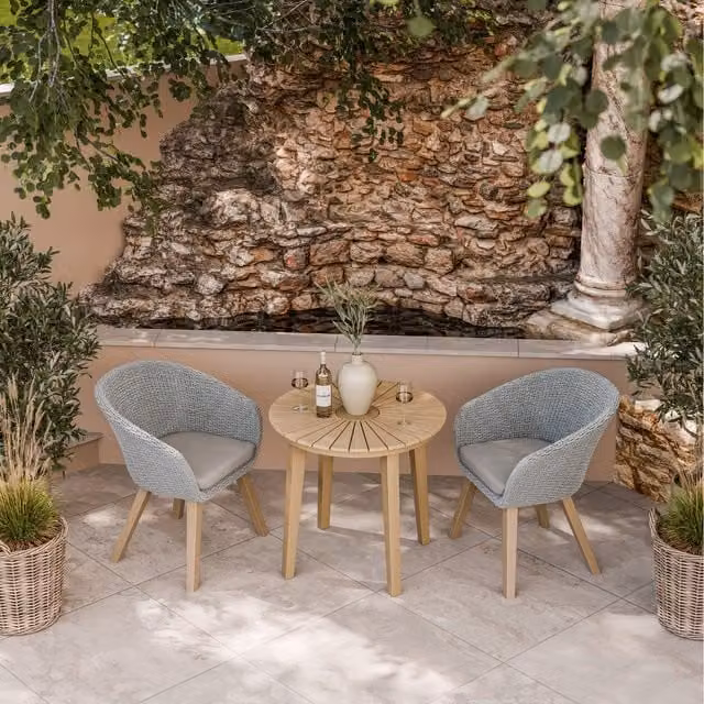 Royalcraft Roma 3 Piece Round Sunray Bistro Set with 2 Sol Rattan Dining Chairs in Natural Acacia Wood