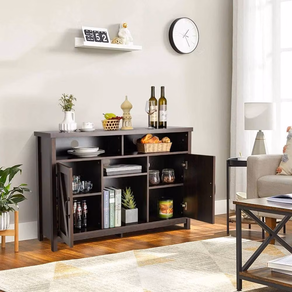 Kelvenix Brown Rustic Wood Farmhouse Buffet Storage Cabinet with Integrated Lighting – 3
