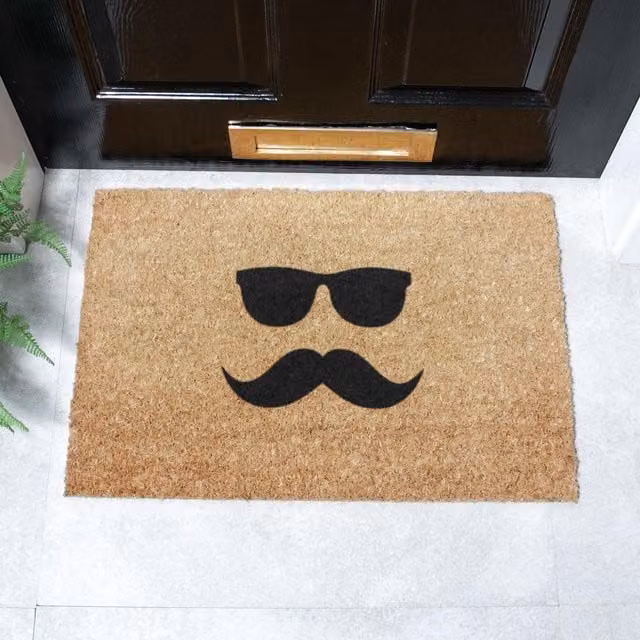 Artsy Mats Mustache & Glasses Doormat in Black and Brown, W: 60 cm, D: 40 cm