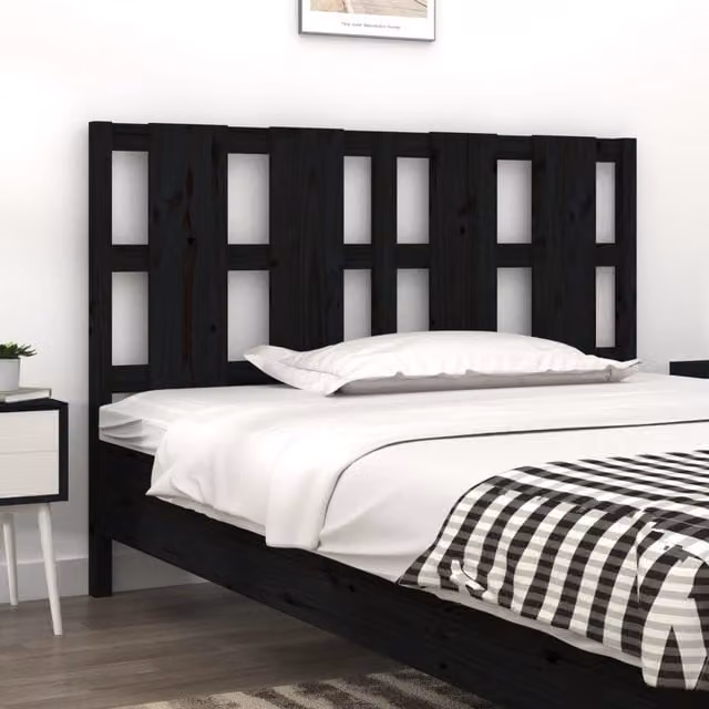 Berkfield Home Rustic Solid Wood Pine Bed Headboard, Black, W: 145.5 cm, D: 4 cm, H: 100 cm – 1
