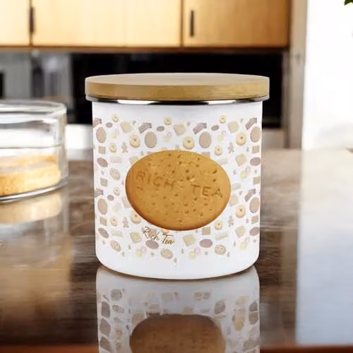 Purely Home Rich Tea Biscuit Storage Canister, White Enamel Cookie Jar with Bamboo Lid – 2