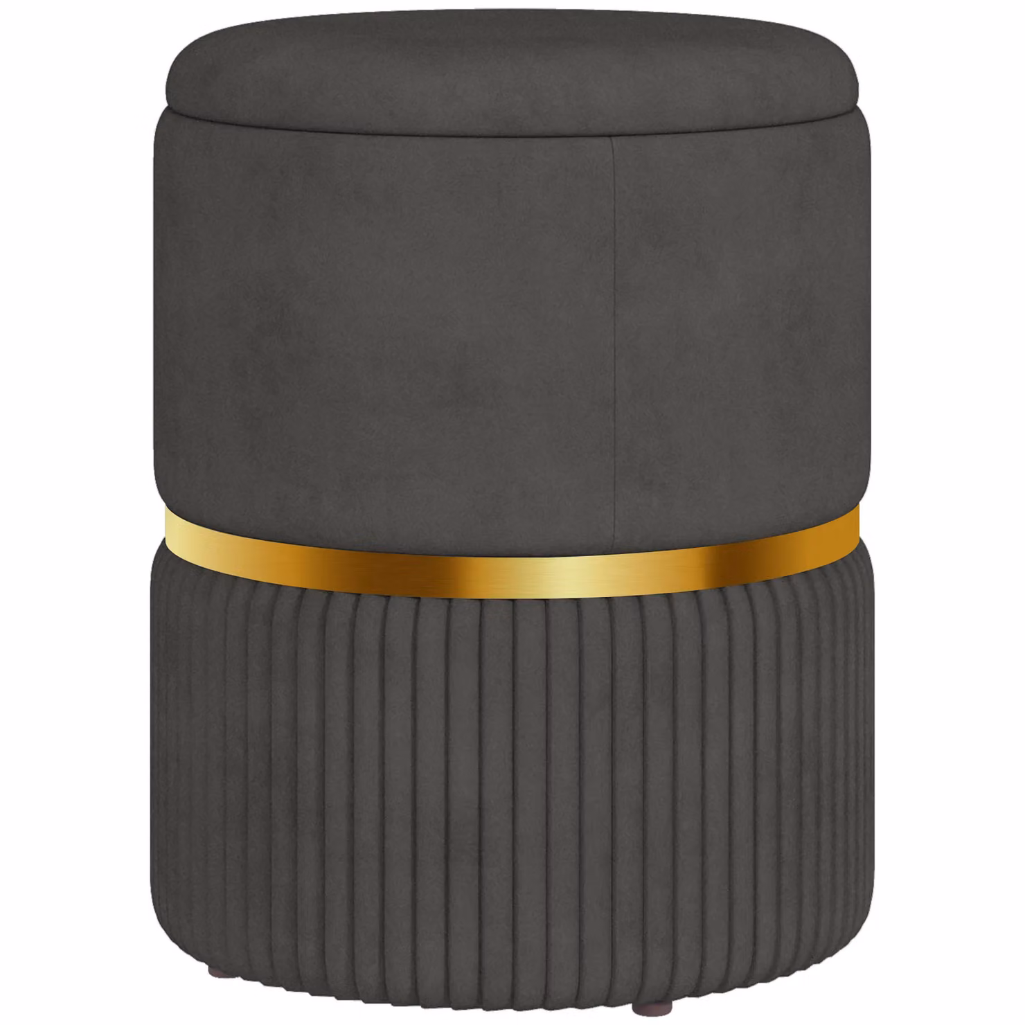 HOMCOM Round Velvet Storage Stool and Pouffe in Grey, W/D/H: 36 x 36 x 44 cm – 8