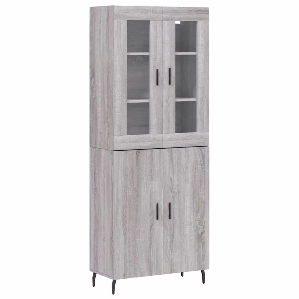 Berkfield Home Grey Sonoma Highboard with Glass Doors and Internal Shelves, W/D/H: 69.5 x 34 x 180 cm – 3