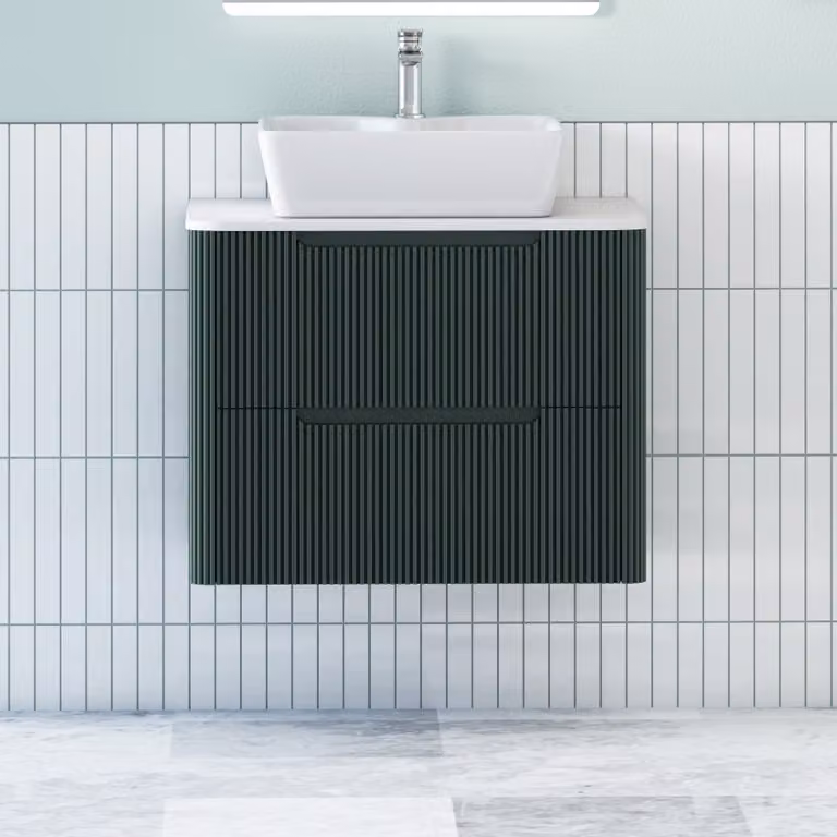 Royal Bathrooms Avenza Wall Hung Vanity Unit with Cube Basin, Moss Green and White, Depth: 60 cm