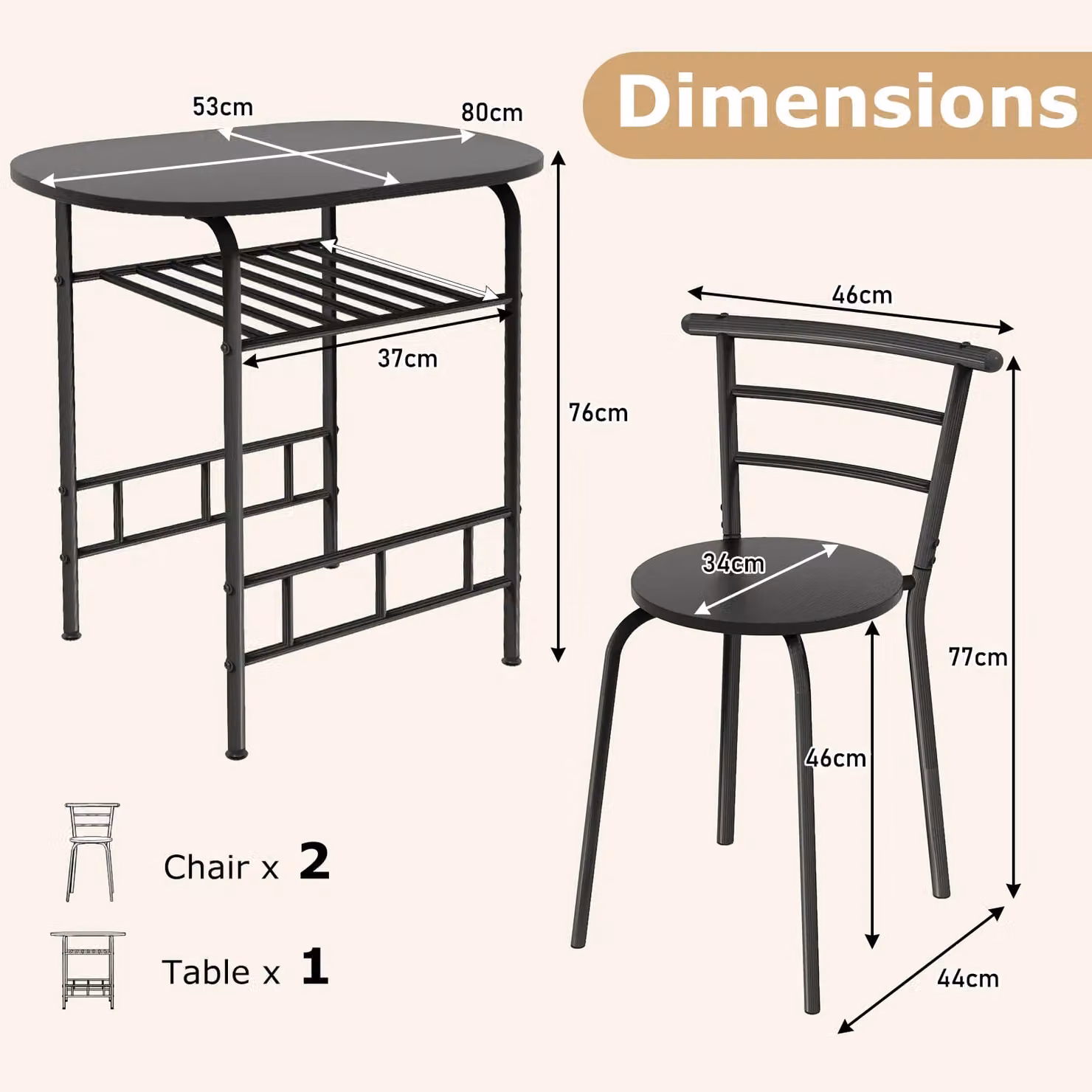Gymax 3 Piece Modern Oval Dining Table and Chairs Set in Black Wood Grain Finish – 2