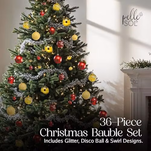 Pelle & Sol 30-Piece Abstract Christmas Bauble Set in Red, Gold and Green – 3