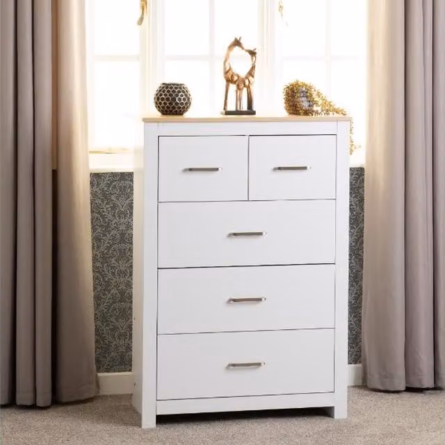 Seconique Portland 3 Plus 2 Drawer Chest in White