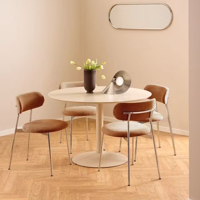 Furniture To Go Ibiza Round Dining Table with Beige Top and Matt Beige Base, Diameter: 110 cm, Height: 74 cm