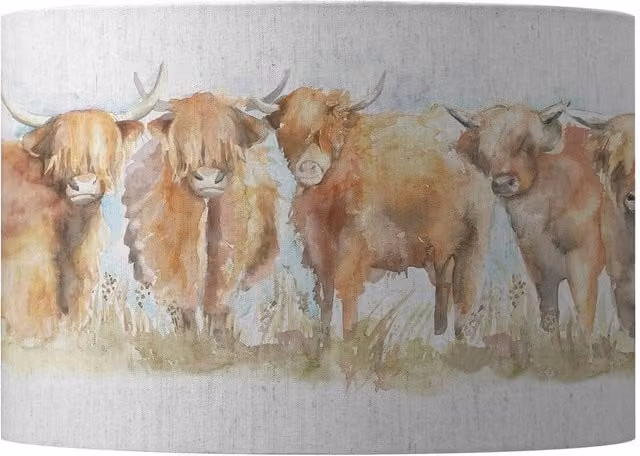 Voyage Maison Highland Cattle Eva Cylinder Fabric Lampshade in Light Beige