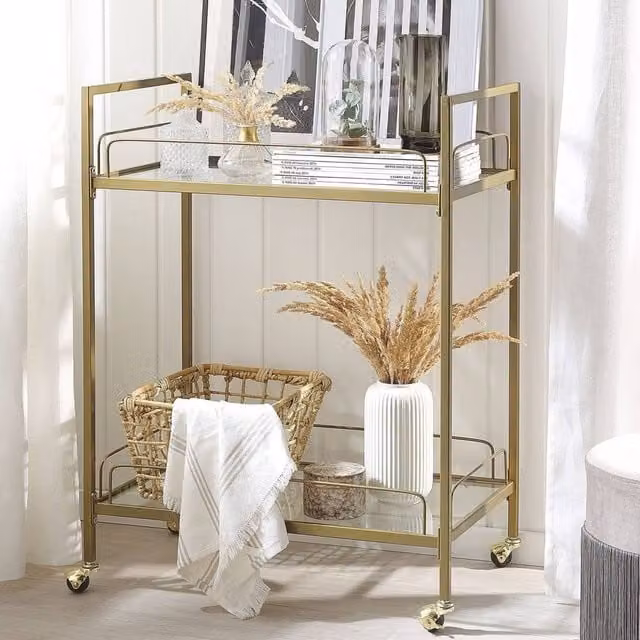 Wyld and Coco Gold Metal and Tempered Glass Trolley with Castors – 1
