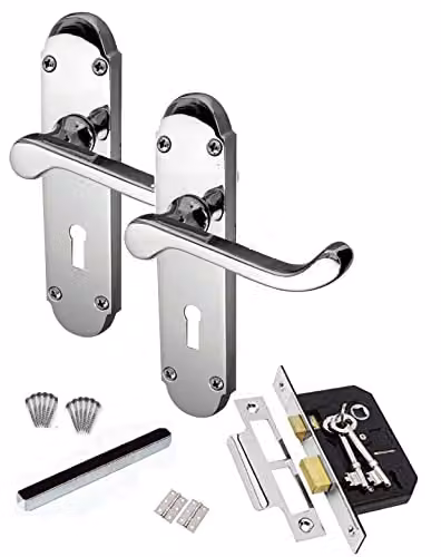 Golden Grace Epsom Victorian Scroll Lock Door Handles in Polished Chrome