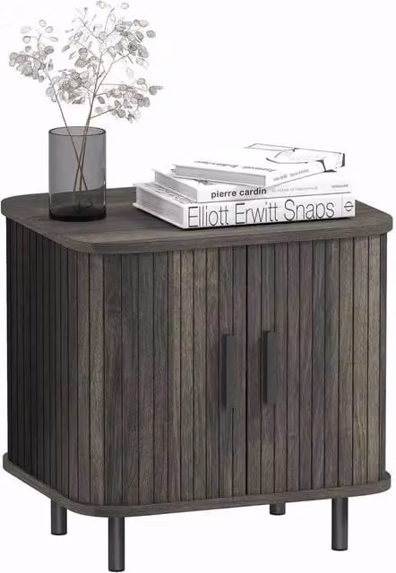 KORVIXA Grey Scandinavian Bedside Table with Sliding Doors W/D/H: 100 x 100 x 100 cm – 1
