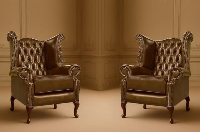 Somnior 2 Seater Leather Chesterfield Wingback Scrolled Arm Chair Set in Brown