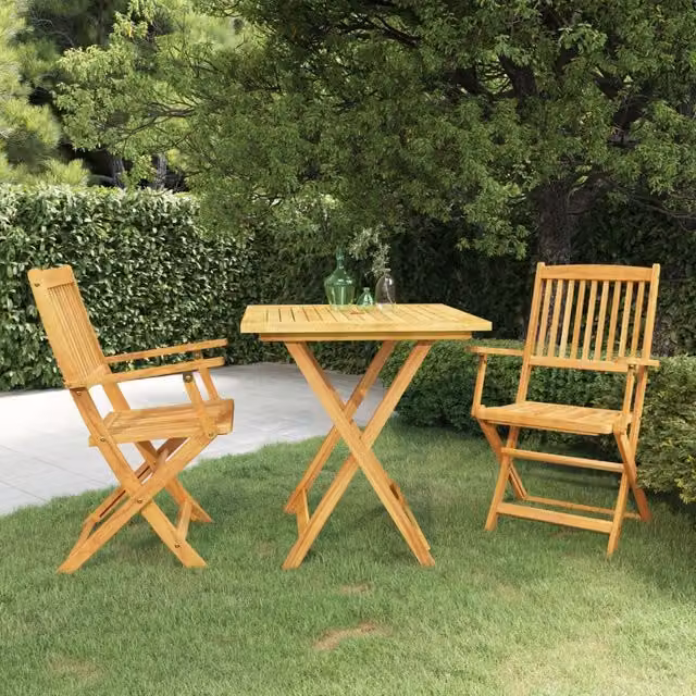 Berkfield Home 3 Piece Folding Garden Dining Set in Brown Oiled Solid Acacia Wood