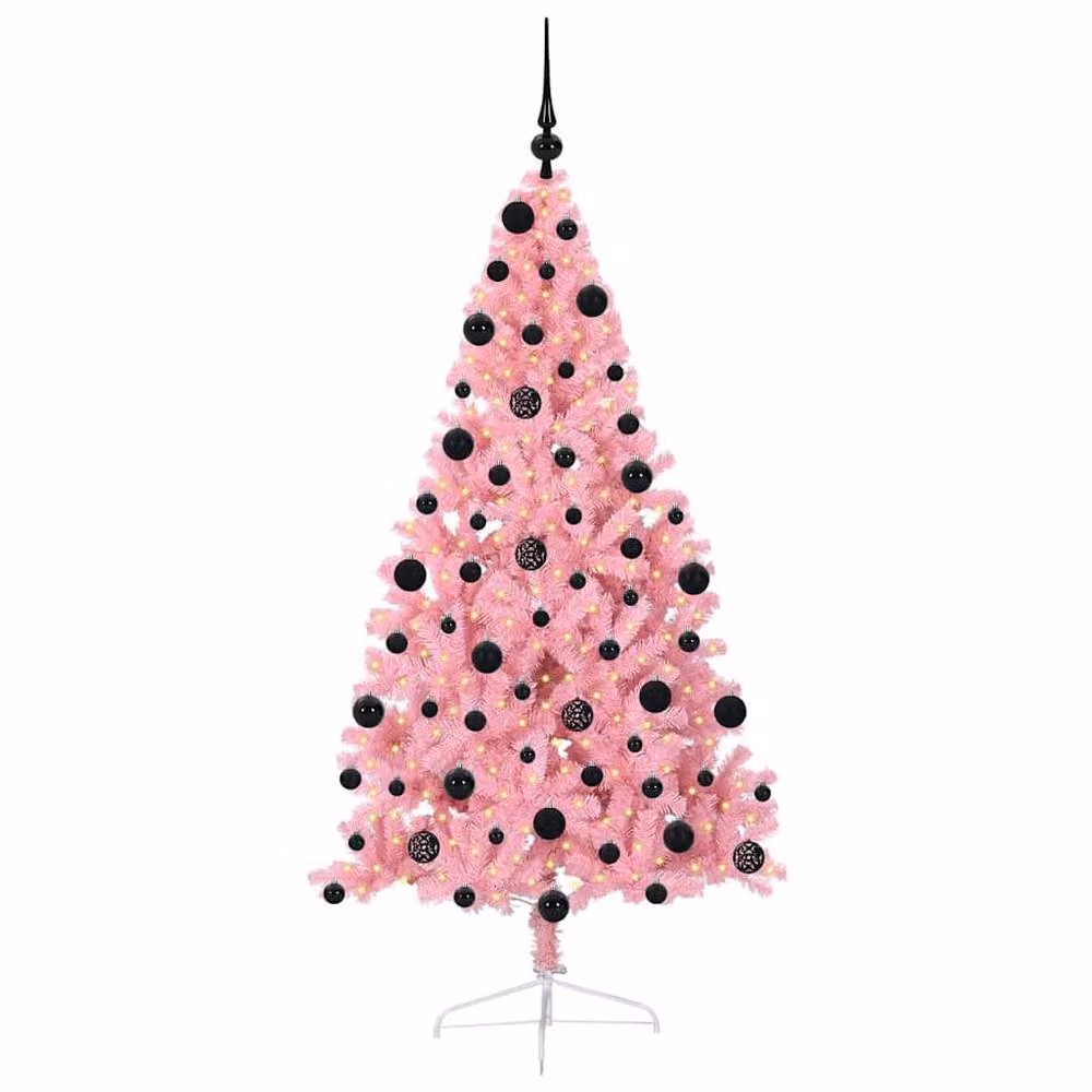 Berkfield Home Artificial Pre-lit Pink Christmas Tree with 300 LEDs, Height: 210 cm – 3