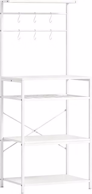 HOMCOM Industrial Freestanding Shelving Unit with Wine Rack and 6 Hooks, White, W: 59.0 cm, D: 40.0 cm, H: 143.5 cm – 1