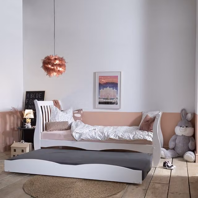 Noa and Nani Astrid Single Kids Sleigh Bed with Pullout Trundle in White
