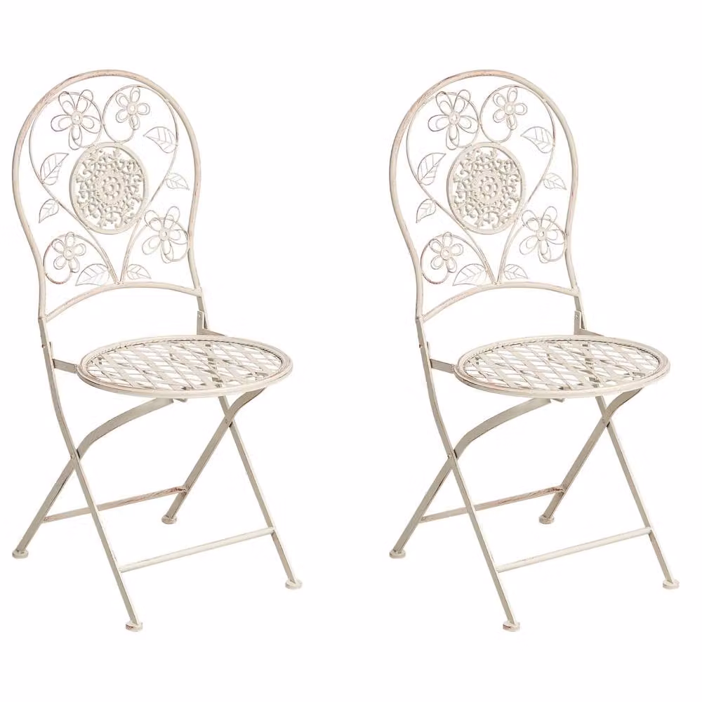 Wyld and Coco Set of 2 Vintage Floral Folding Garden Chairs in Beige – 2