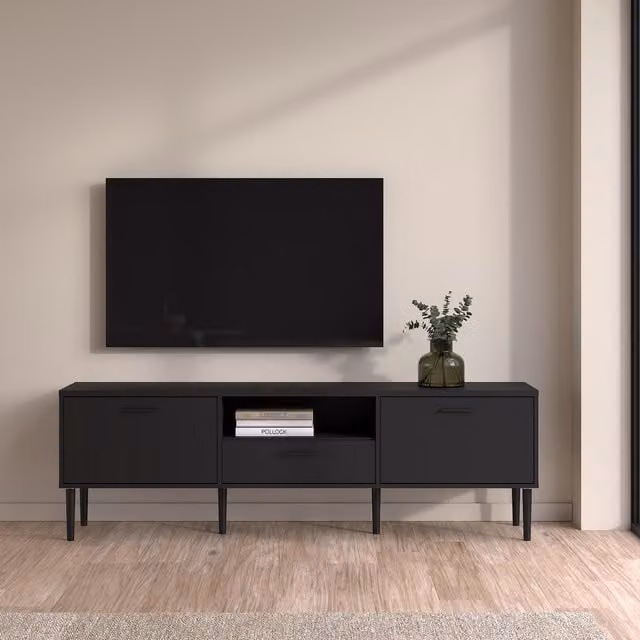 Furniture To Go Modern Media TV Unit with 2 Doors and 1 Drawer in Black Matt
