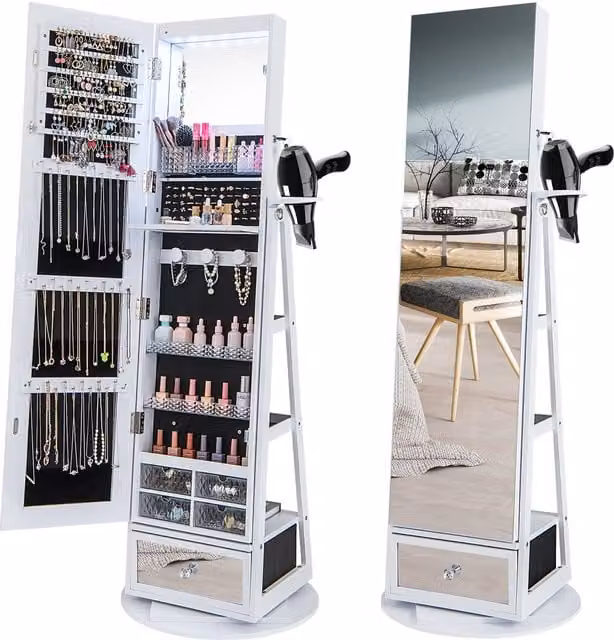 COSTWAY Modern Jewellery Armoire Organiser Unit in White