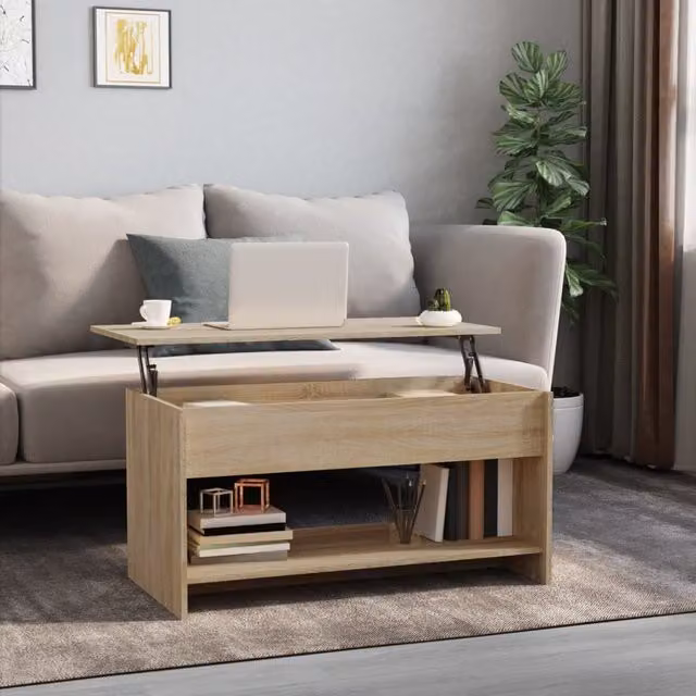 Berkfield Home Sonoma Oak Coffee Table in Brown, W: 102 cm, D: 50 cm, H: 52.5 cm