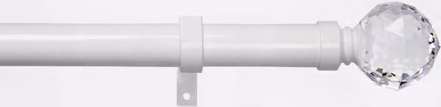 Caecus Metal Eyelet Extendible Curtain Pole with Crystal Ball Finial Ends, White, Length: 120-220 cm
