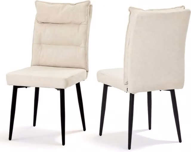 Furniture One Set of 2 Minimalist Upholstered Dining Chairs in Beige and White with Wood Frame