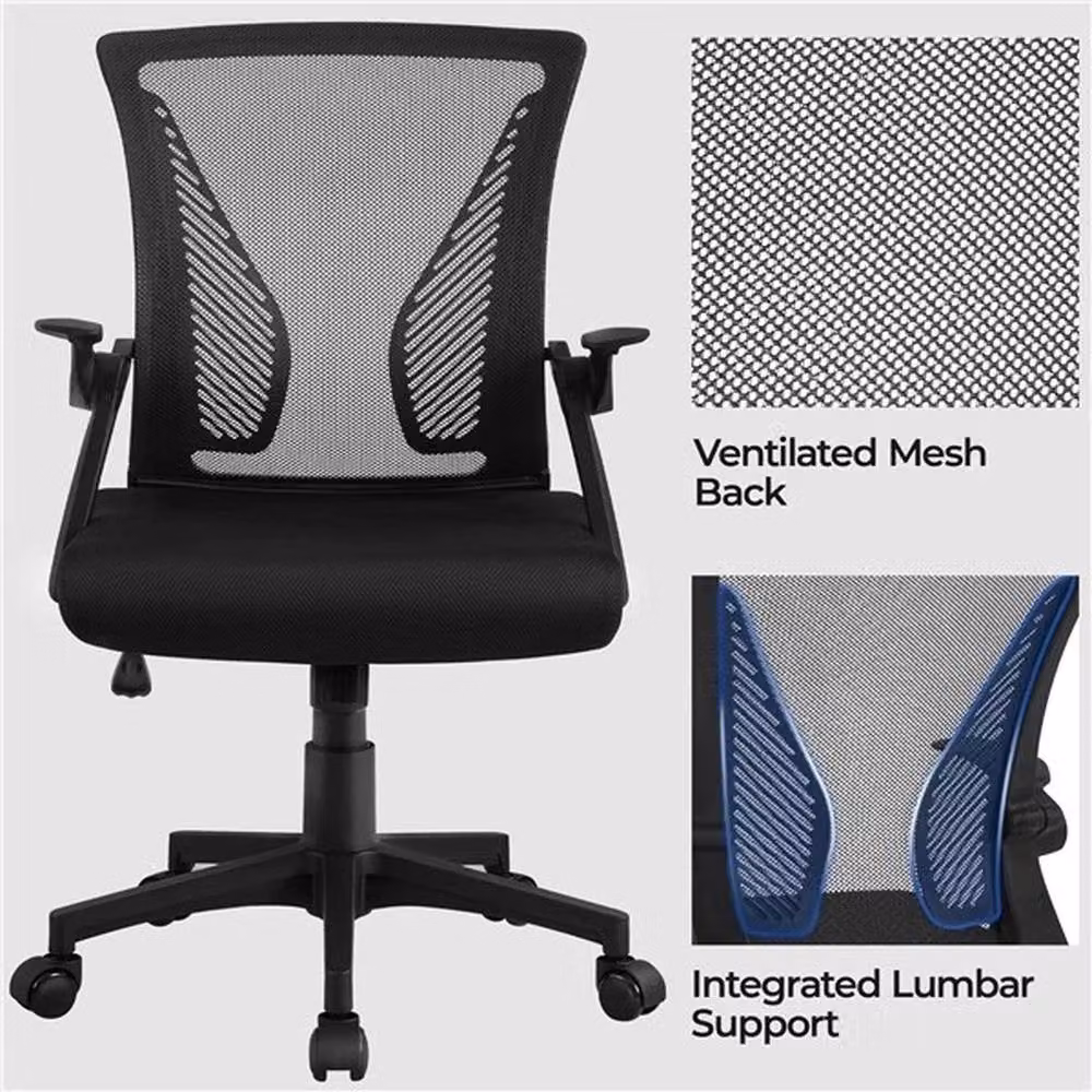 VOGREX Black Fabric Mesh Task Chair with Adjustable Lumbar Support and Armrests – 6