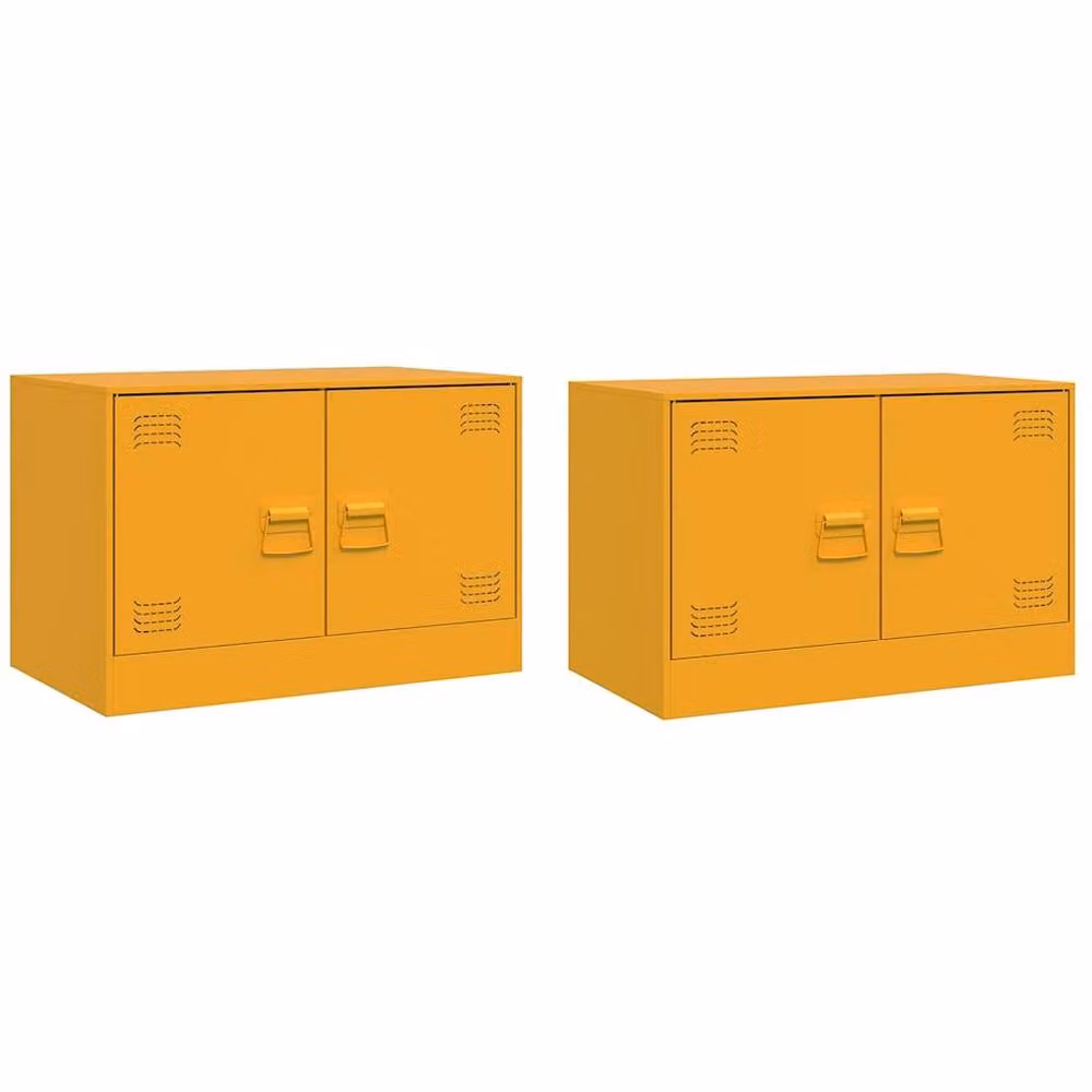 Berkfield Home Set of 2 Industrial Metal TV Cabinets in Mustard Yellow, W/D/H: 67 x 39 x 44 cm – 3
