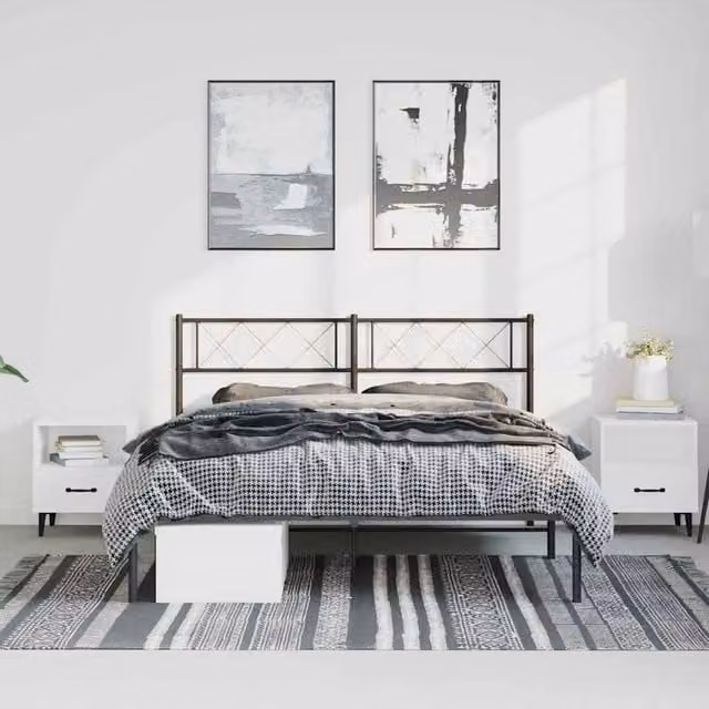 Berkfield Home Metal Bed Frame with Headboard in Black, W/D/H: 140 x 190 cm