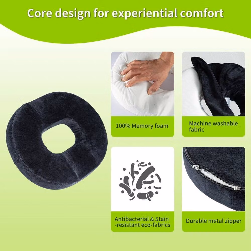 FLAVORA Black Contoured Round Donut Cushion for Tailbone Pain – 2