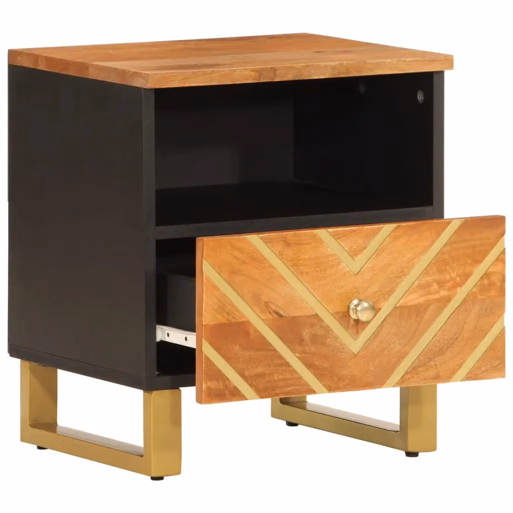 Berkfield Home Set of 2 Modern Mango Wood Bedside Cabinets in Brown and Black – 3