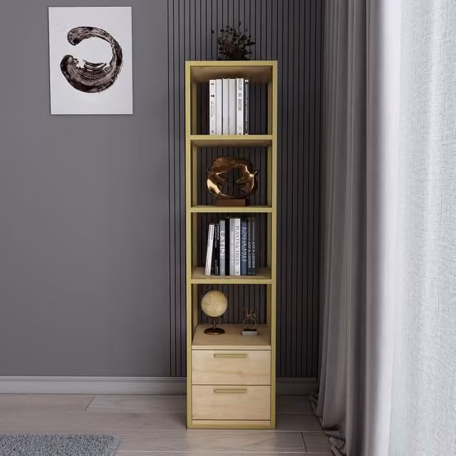 Decorotika Minimalist Wood Bookshelf in Brown and Yellow