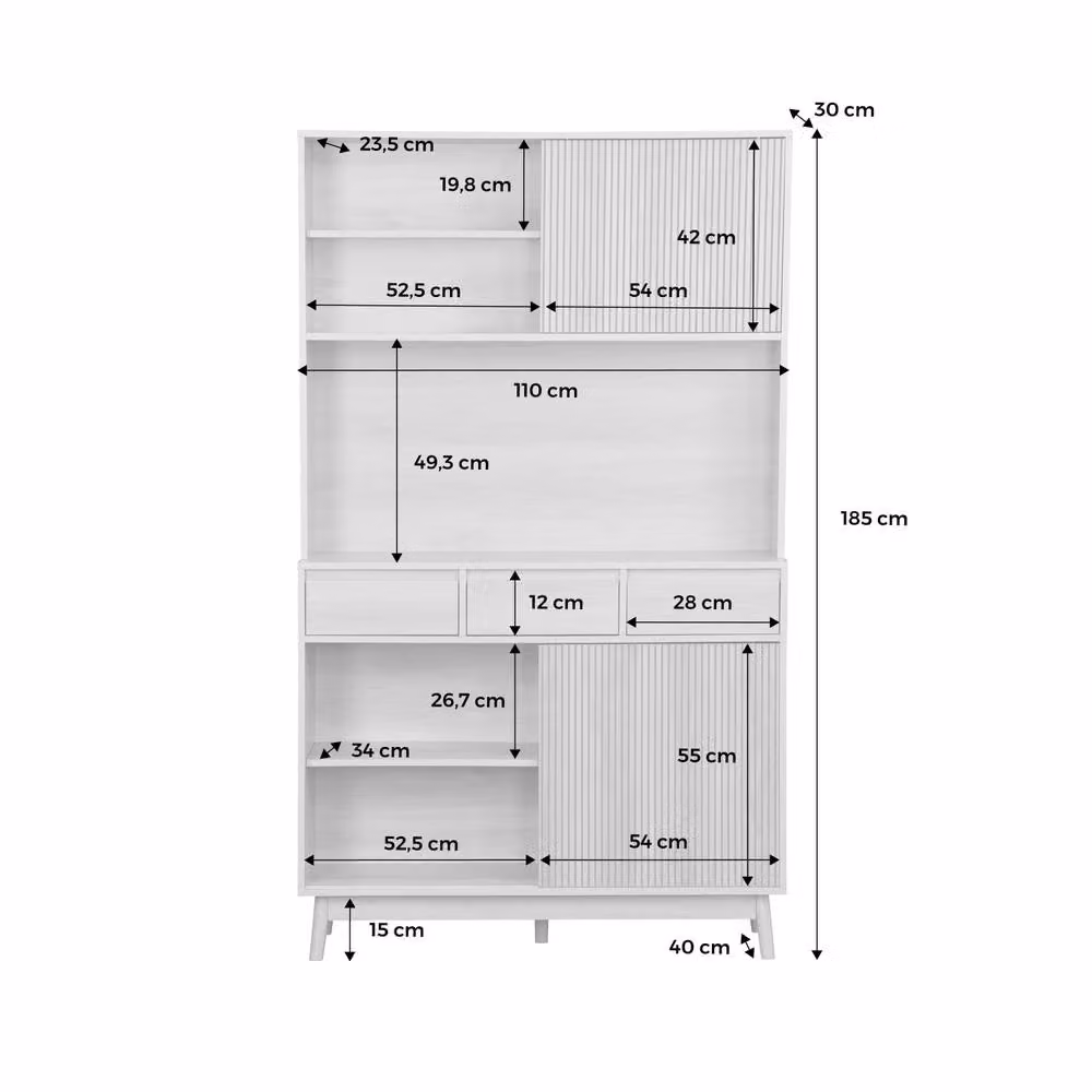 Sweekeec Scandinavian Style Wooden Buffet with 3 Drawers in Light Brown, W/D/H: 110 x 40 x 185 cm – 2