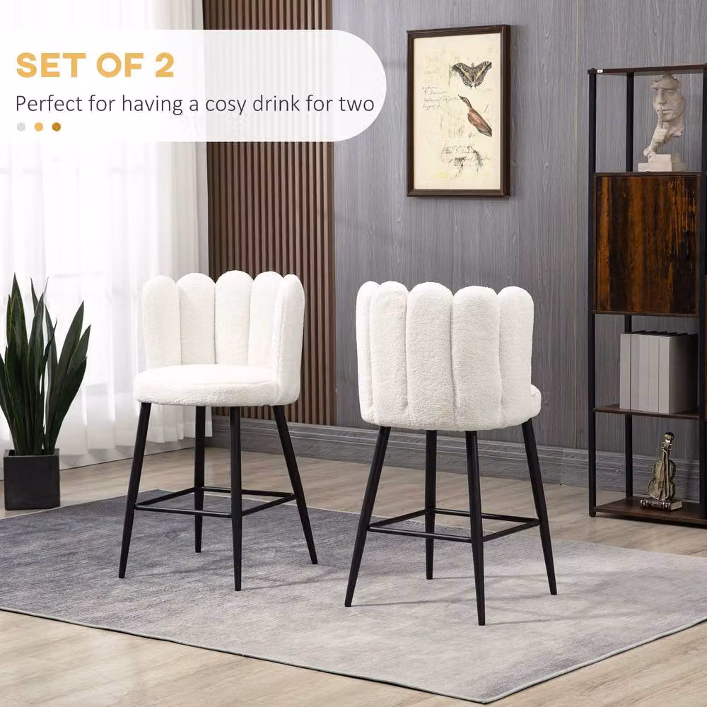 STILVORA Set of 2 Modern Cream Bouclé Bar Stools with Steel Frame – 5