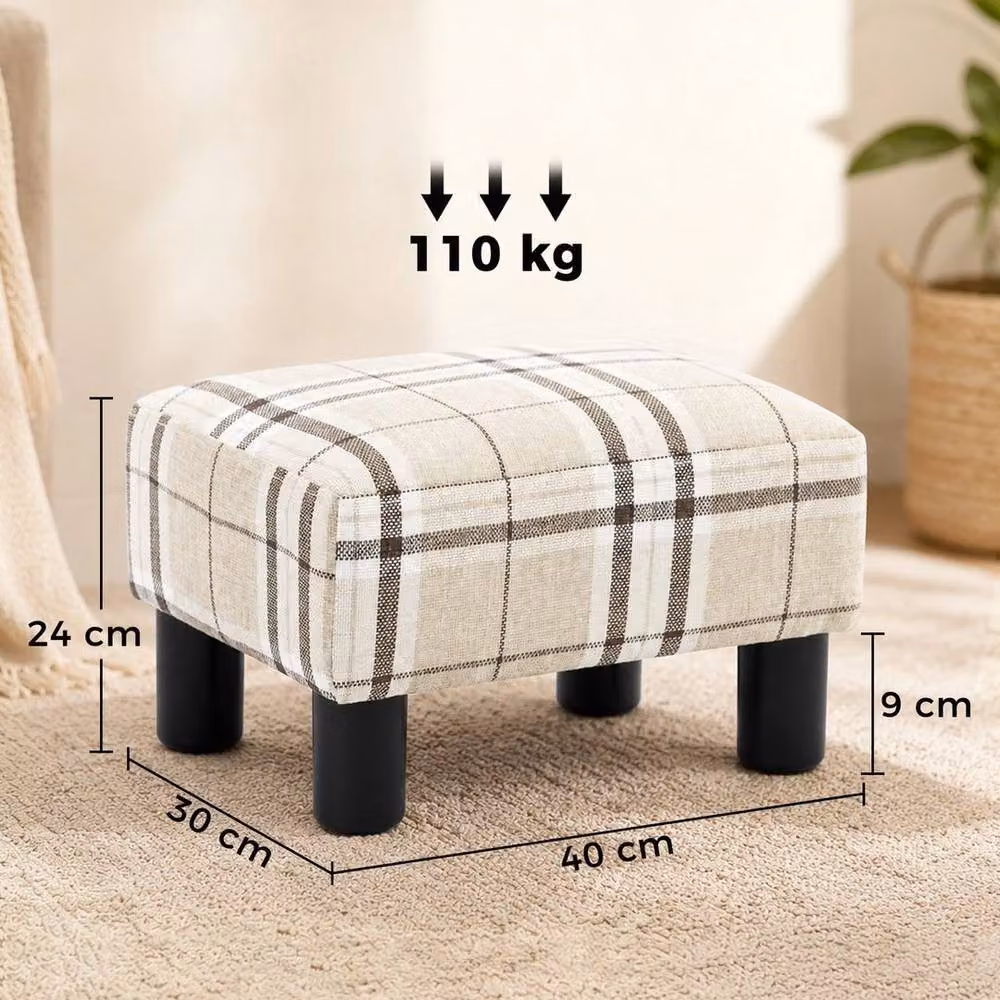 Kelvenix Chic Linen Fabric Cube Footstool Ottoman in Beige – 2