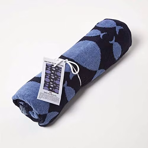 Homescapes Blue Maritime Graphic Cotton Beach Towel, W/D/H: 180 x 90 x 0 cm – 3