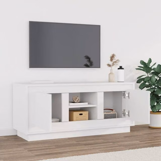 Berkfield Home Modern White TV Cabinet in Matt MDF, W/D/H: 102 x 35 x 45 cm