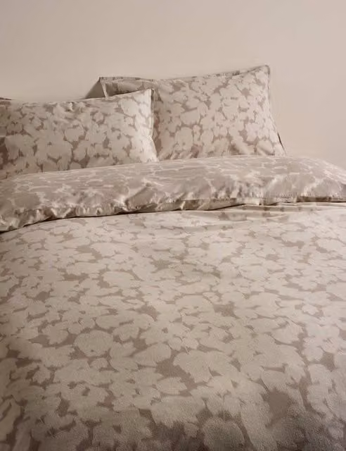 M&S Pure Brushed Cotton Fern Print Bedding Set, Beige, W: 180 cm, D: 200 cm