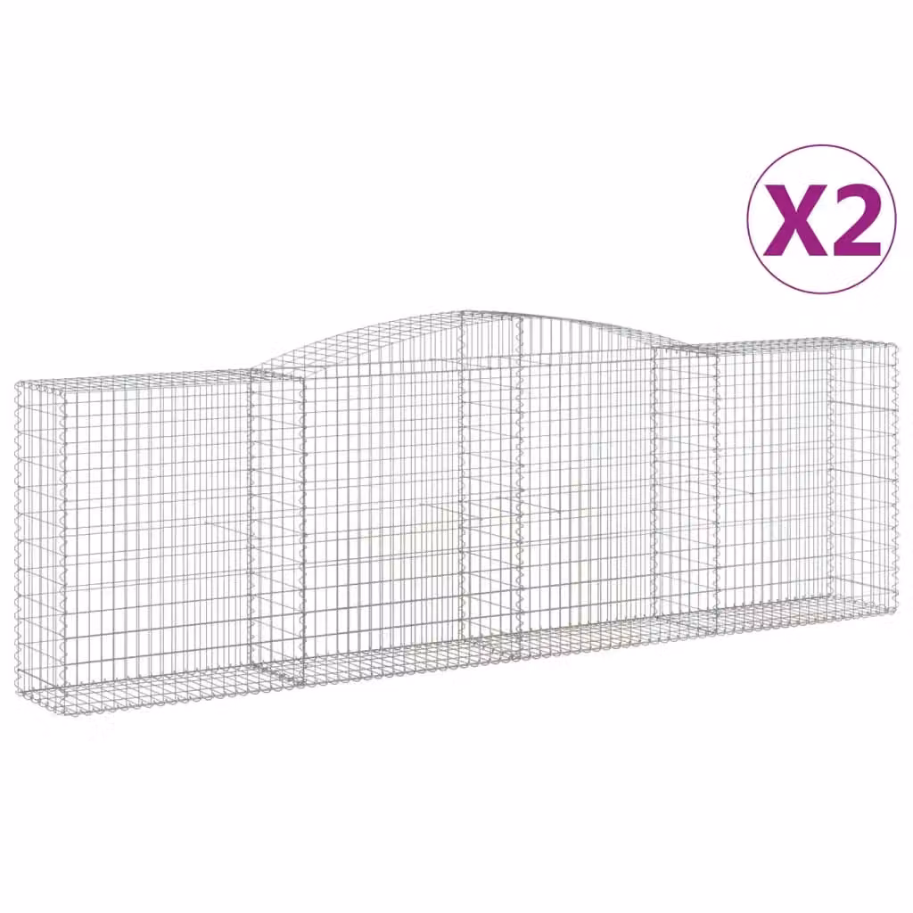 Berkfield Home Arched Gabion Baskets, 2 Piece Set, Silver Galvanised Steel, W: 400 cm, D: 50 cm, H: 120-140 cm – 2