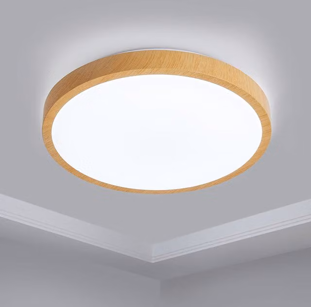 Livingandhome Modern Round Wood Ceiling Light in Brown and White