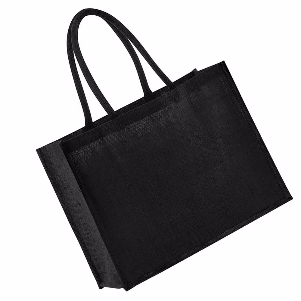 Westford Mill Classic Starched Jute Shopper in Black with Handles and Label Holder – 2
