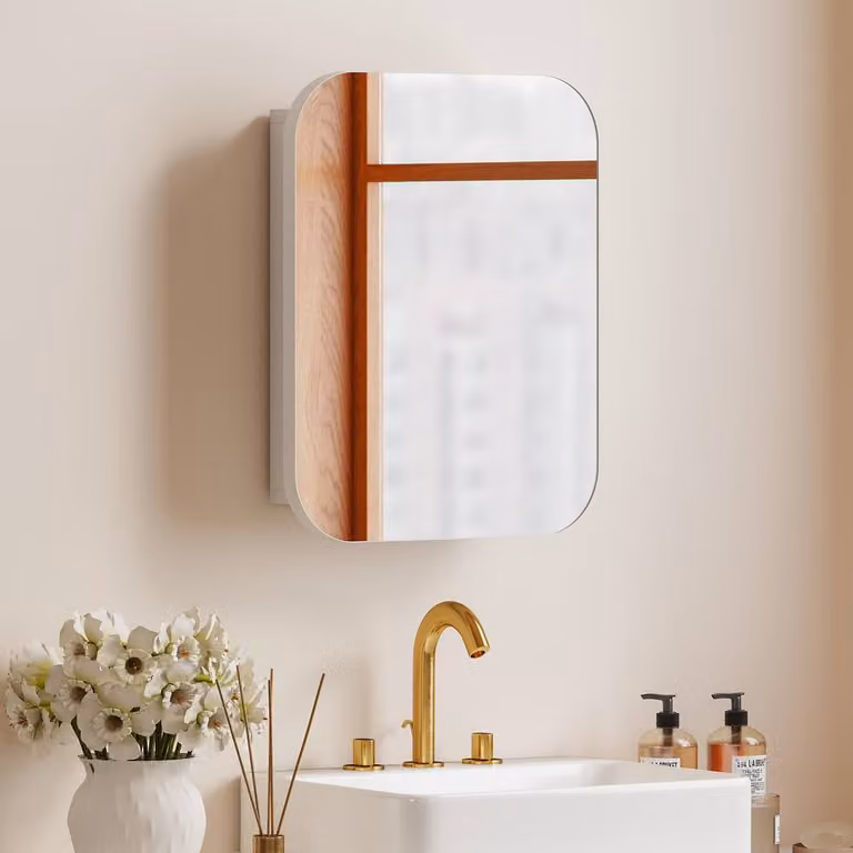 HOMCOM Modern Wall Mounted White Bathroom Cabinet with Glass Hinged Soft Close Doors and Internal Shelves