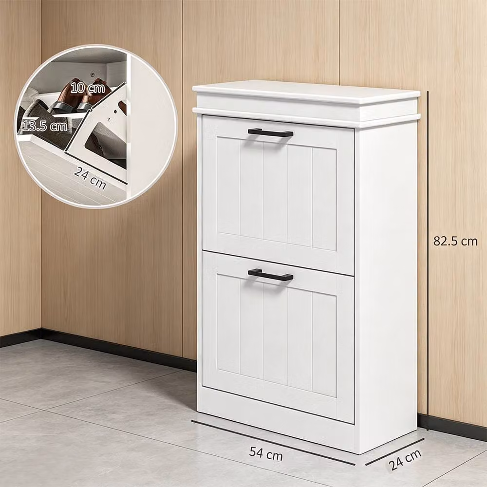 ERGOVEXA Minimalist Freestanding 2-Drawer Shoe Cabinet in White with Tilting Compartments – 2