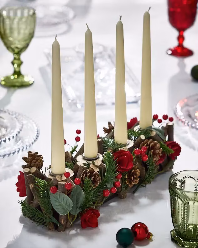Dibor Roses Red Christmas Dinner Centrepiece Tealight Holder, 35 cm – 2